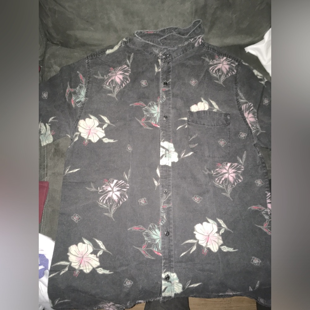Vintage Remastered Casual Shirt Button Up Short Sleeve Floral Black S
